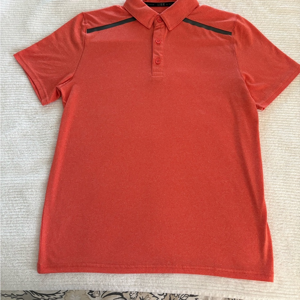 Red Polo Shirt with Dark Accent Stripes